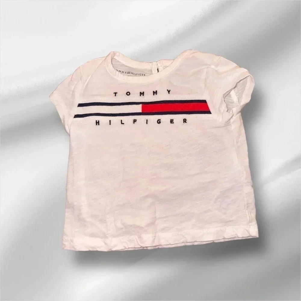 TOMMY HILFIGER KIDS' EMBROIDERED FLAG LOGO T-SHIRT & JEAN SHORTS